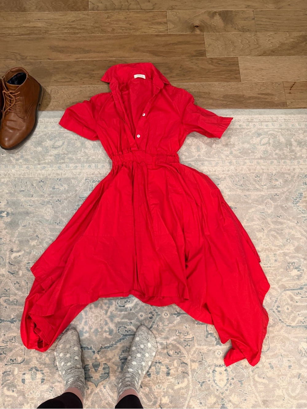 Anthropologie Red Shirt-Dress with Handkerchief Hem